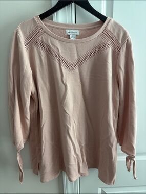 Liz Claiborne Blush Pink Crochet-Trim Tie-Sleeve Pullover